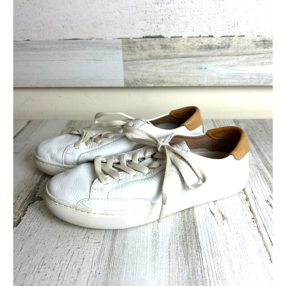 Soludos Women’s 8 White & tan Ibiza Classic Leather Lace-Up Casual Sneakers